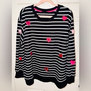 Jane and Delancey Black and White Striped Top with Heart Accents